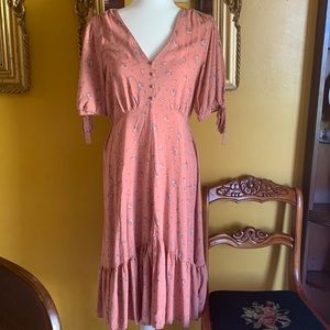 Pink Ditsy Print Spring Midi Dress